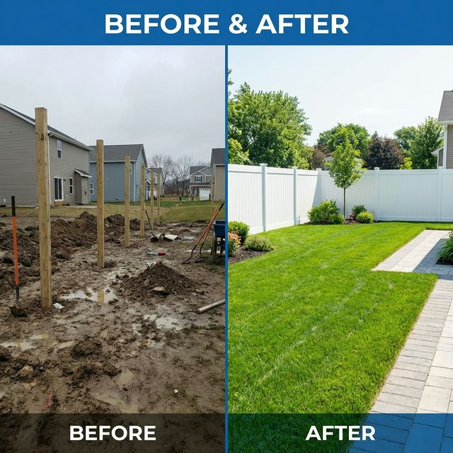 Fence installation before and after transformation