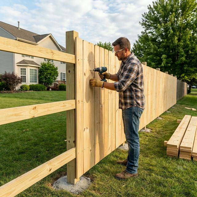 Fence Flamingo contractor installing brand new fence boards and rails in Chester County Pennsylvania