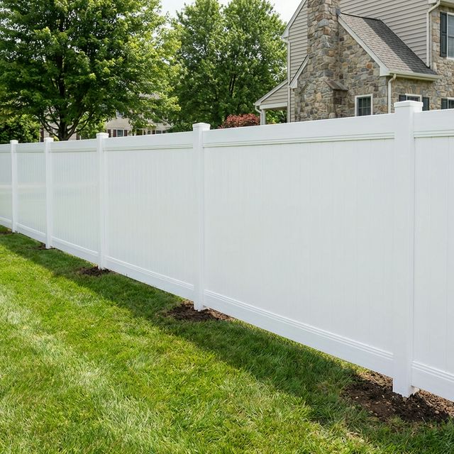 White vinyl privacy fence installation in Chester County Pennsylvania by The Fence Flamingo